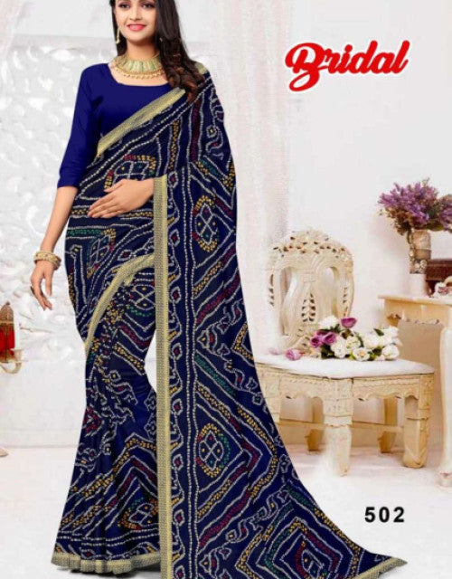 Printed Bollywood Georgette Saree (Dark Blue)